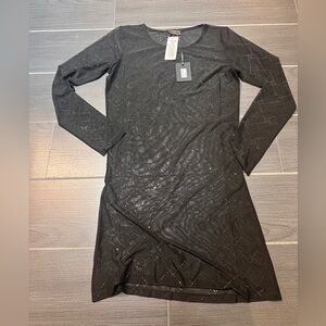 Kurt Geiger Black Sheath Dress Long Sleeve Crew Neck